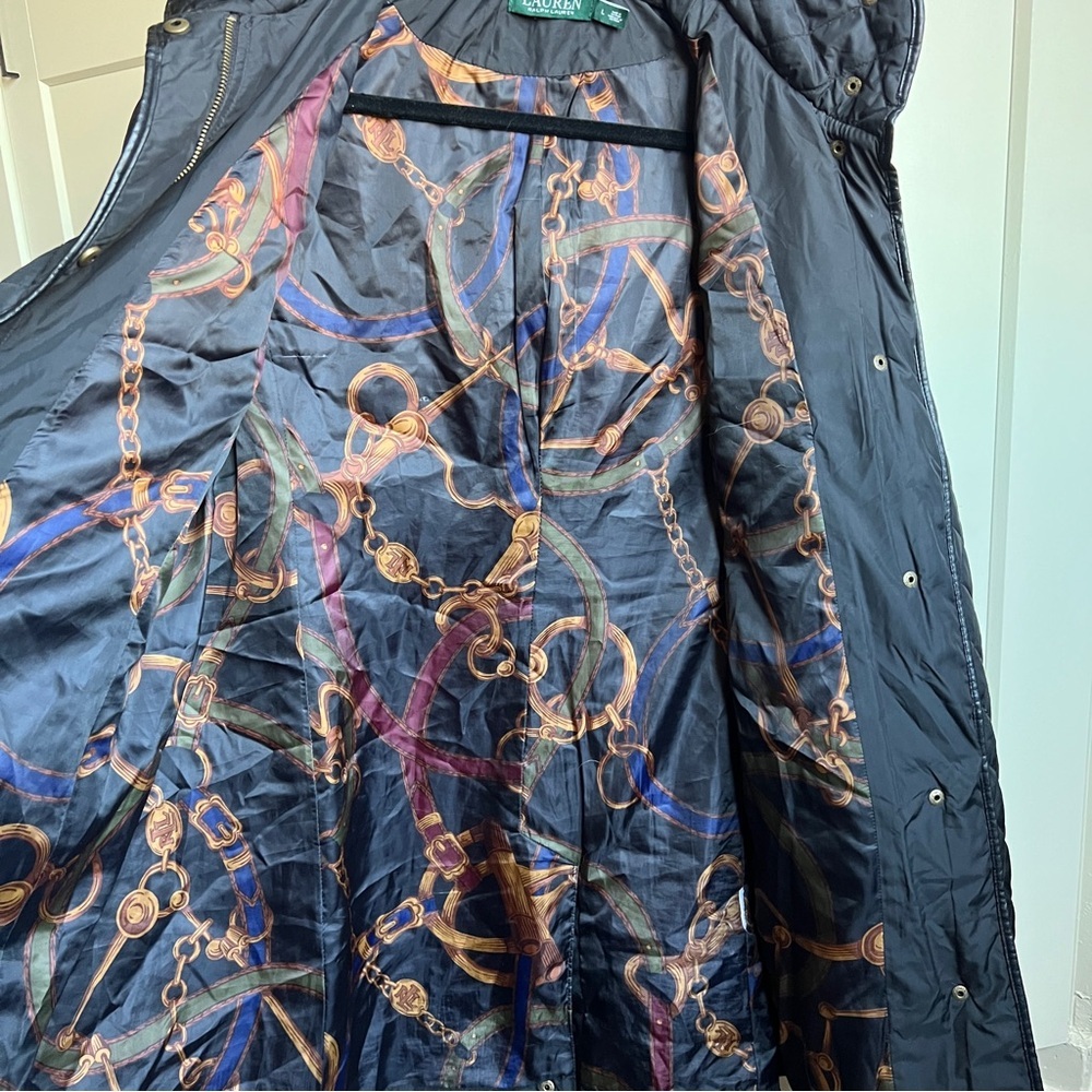 Ralph Lauren Black Diamond Quilted long Hooded Coat Horsebit Chain Lining - Picture 7 of 11